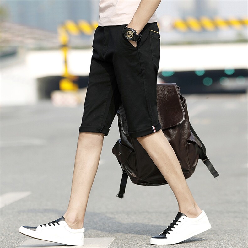 纯棉弹力休闲短裤男直筒七分裤韩版潮流7分裤子纯色中裤K8009-P35,男装休闲裤,星座509