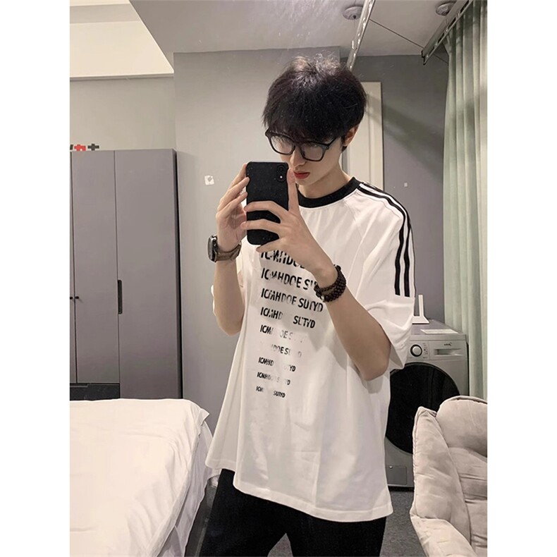 夏季美式高街重磅纯棉三条杠织带撞色男女短袖T恤ZD339-特P30,男装T恤,电商A486