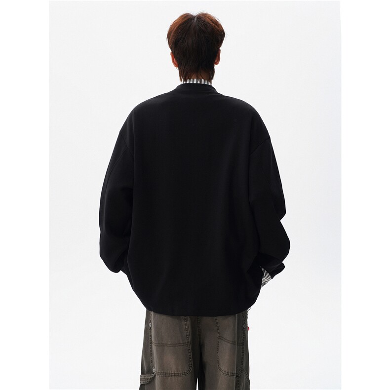 KS10149-特批50控95经典开衫休闲上衣设计感假两件复古大码卫衣,男装卫衣,电商A059