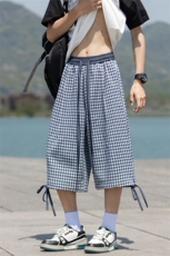 立体裁剪设计格子薄款休闲裤夏季新款潮牌宽松七分裤男2558特P28，男装牛仔裤，电商C305A