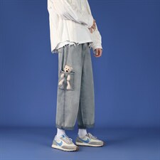 牛仔裤男ins潮牌宽松阔腿裤小熊裤子韩版潮流直筒百搭nzk91-p40