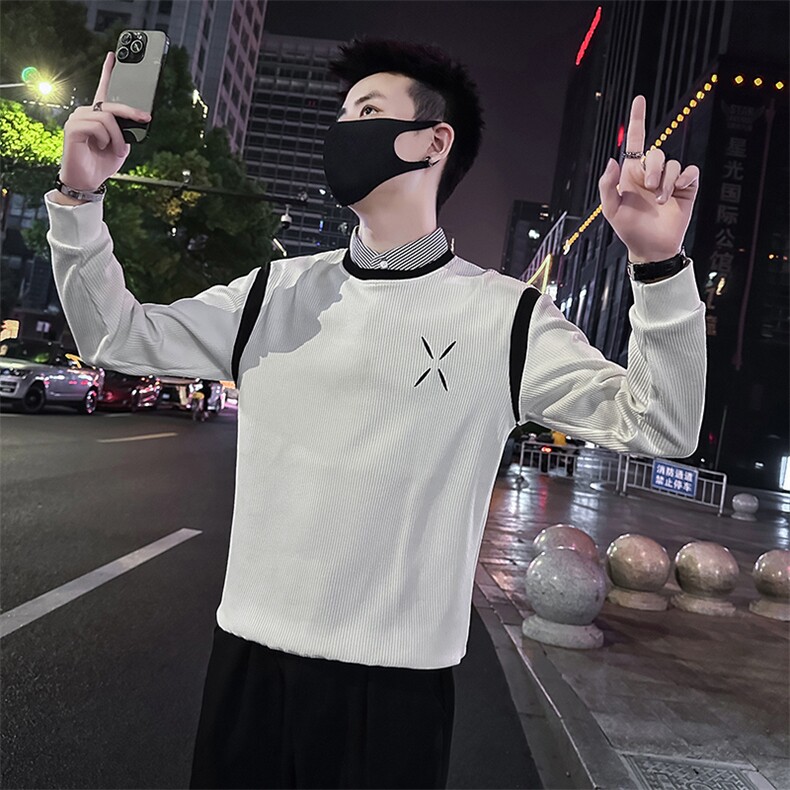 小清新假两件卫衣男潮流2024秋季新款衬衫领卫衣     A368-WY1807图片