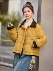 2025年冬季灯芯绒翻领短款90白鸭绒轻薄羽绒服短外套，女装羽绒服，简韵佳