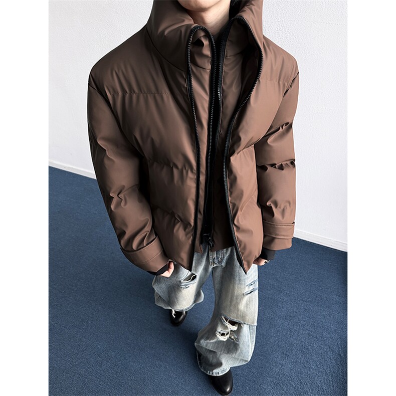 现货MYF03-P110冬季高级立领假两件双拉链保暖棉衣棉服皮外套t,男装棉衣,电商A456（原C415）