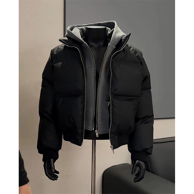 现货高品质重磅工艺美式高街假两件PU皮棉衣男女加厚棉服外套图片