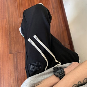 裤子男ins潮百搭春秋胖子大码潮牌灯芯绒宽松直筒休闲卫裤阔腿裤图片