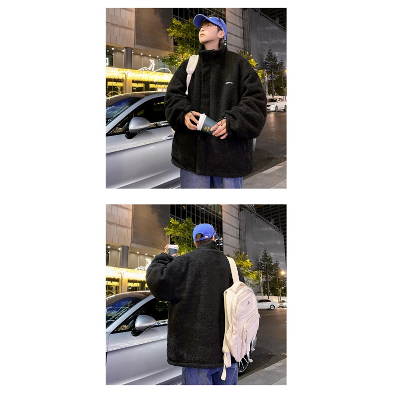 男士皮棉衣加仿羊羔毛冬季棉服潮流休闲个性棉袄A266-WMY612-P100,男装棉衣,电商A266