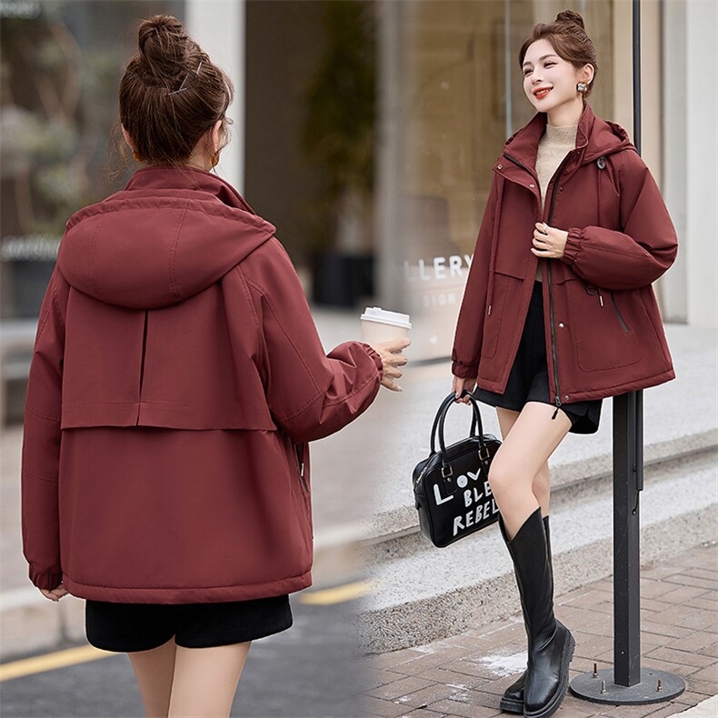 加绒加厚派克棉服女2024冬季新款宽松休闲连帽保暖工装风棉衣外套,女装棉衣/棉服,奕薇雅