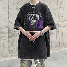 抖音供货、210克现货水洗棉印花宽松版短袖T恤D223A-ST2320-P35，男装T恤，电商019-1