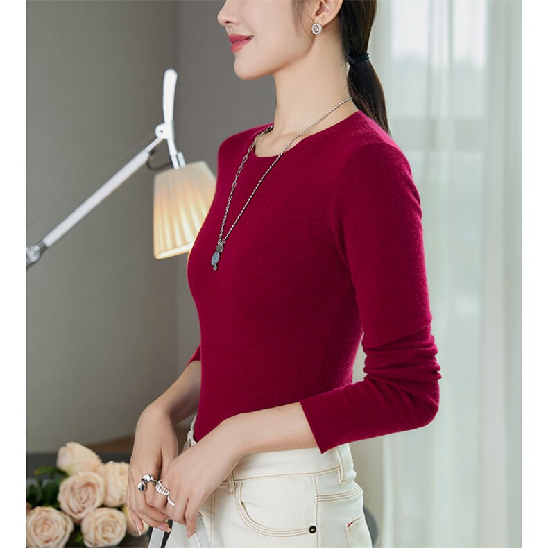 秋冬季10%羊绒90%羊毛简约休闲百搭时尚16针精纺圆领羊绒衫,女装羊绒衫,云暖羊山羊绒