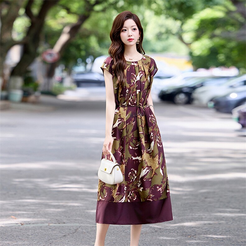高端精致连衣裙夏装新款时尚气质印花遮肚显瘦高级感裙子,女装连衣裙,姿衣坊