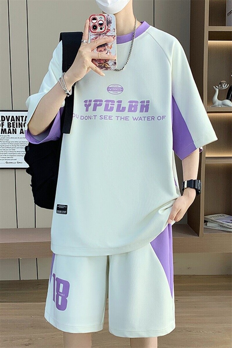 TZ25333-P55夏季休闲T恤短裤男两件套青少年学生运动短袖套装,男装牛仔裤,电商D310B