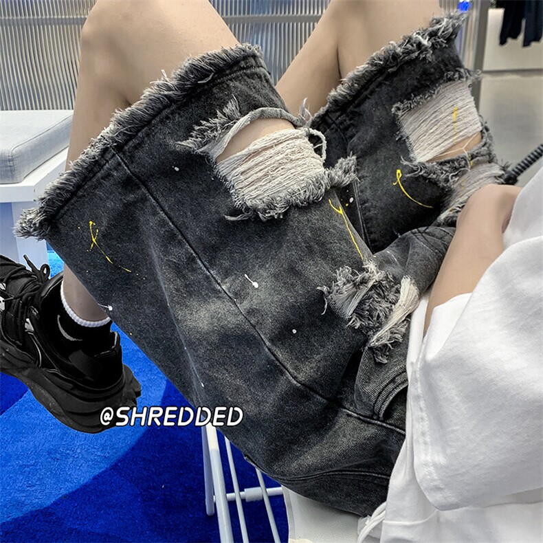 港风/夏季潮流破洞牛仔裤宽松大码短裤五分裤B315-K5018-P45控58,男装牛仔裤,电商B315