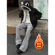 肌理感老钱风加绒裤子男秋冬季新款cleanfit潮牌修身微喇提花卫裤，男装休闲裤，星座310A-4