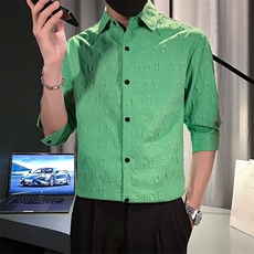 五分袖衬衫短袖立体压花半袖休闲痞帅男装中袖衬衣C3305，男装T恤，星座1116A-2（原606A-1）