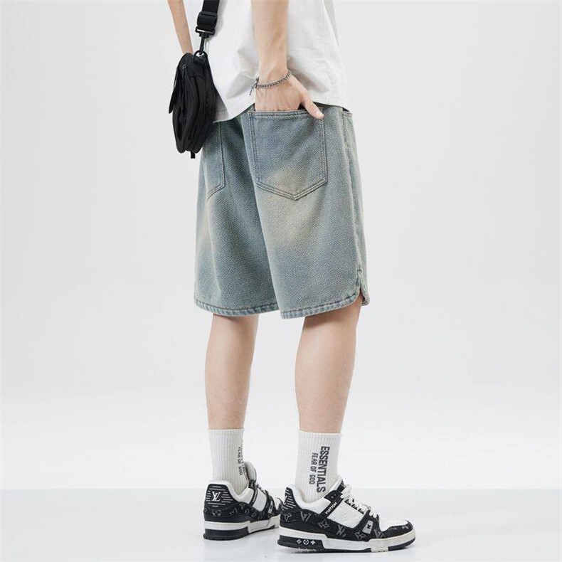 牛仔短裤男士夏季薄款2025新款青少年宽松男裤外穿潮牌七五分裤子,男装牛仔裤,电商D325