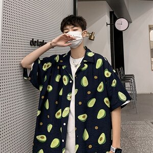 21年夏季短袖衬衫男宽松落肩港风西装领衬衫男DS-C407-CS308-P35图片