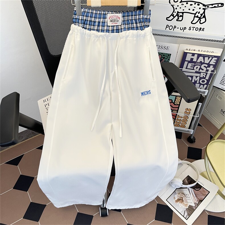 2026年新款港风美式vibe潮牌假两件格子阔腿休闲裤男ZK3791-P43,男装休闲裤,星座313A(原308A-2)