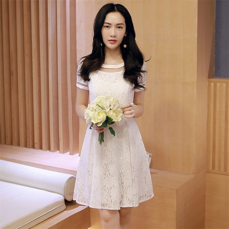 优雅红色蕾丝连衣裙显瘦修身时尚气质甜美淑女风,女装连衣裙,贵人树