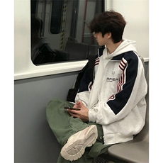 抖音得物秋美式高街重磅结构织带拼接撞色立领卫衣外套ACM4102，女装短外套，电商A443