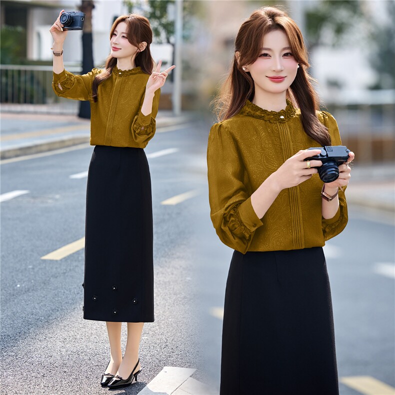 BAO现货2026新款春装时尚气质优雅花边领衬衣百搭半身裙两件套，女装套装/套裙，火爆靓佳人