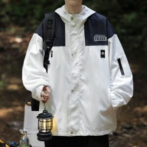 冲锋衣男韩版潮流连帽字母印花防水个性帅2023秋冬外套W4961-P63图片