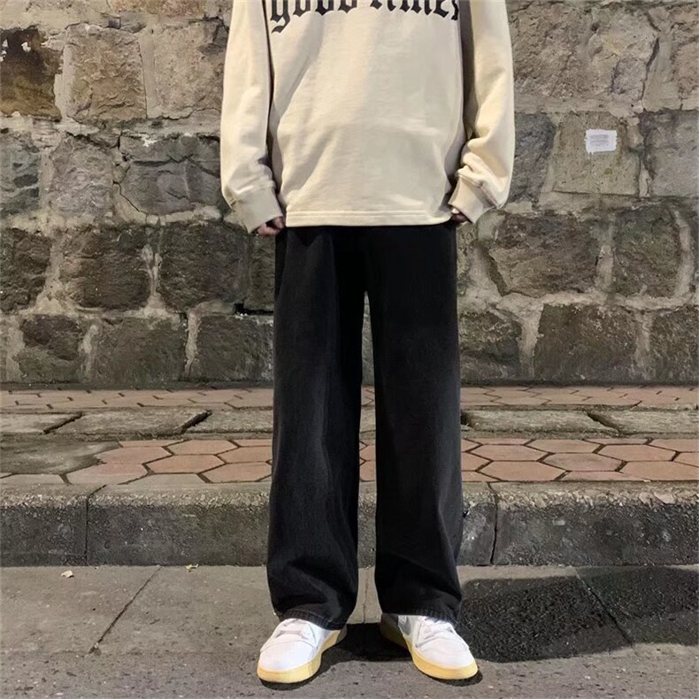 棋盘格牛仔裤男宽松直筒vibe高街秋冬复古阔腿休闲长裤NK8050-P40,男装牛仔裤,星座1008-1