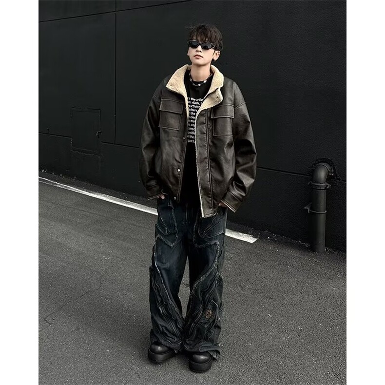 冬季2026新款棉衣外套男夹克宽松加厚保暖羊羔毛皮毛一体棉服D823,男装夹克,星座506