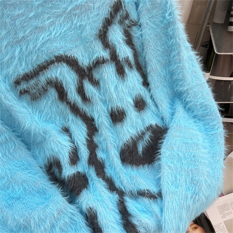 白色马海毛毛衣男款秋冬内搭仿水貂绒圆领慵懒风高级感针织衫打底,男装针织衫/毛衣,星座410-7