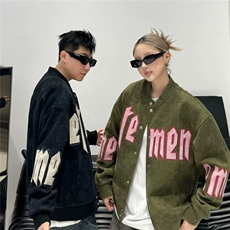 W9242-P78网图现货春季新款潮流ins麂皮绒棒球服外套潮牌宽松，男装夹克，星座1608-2