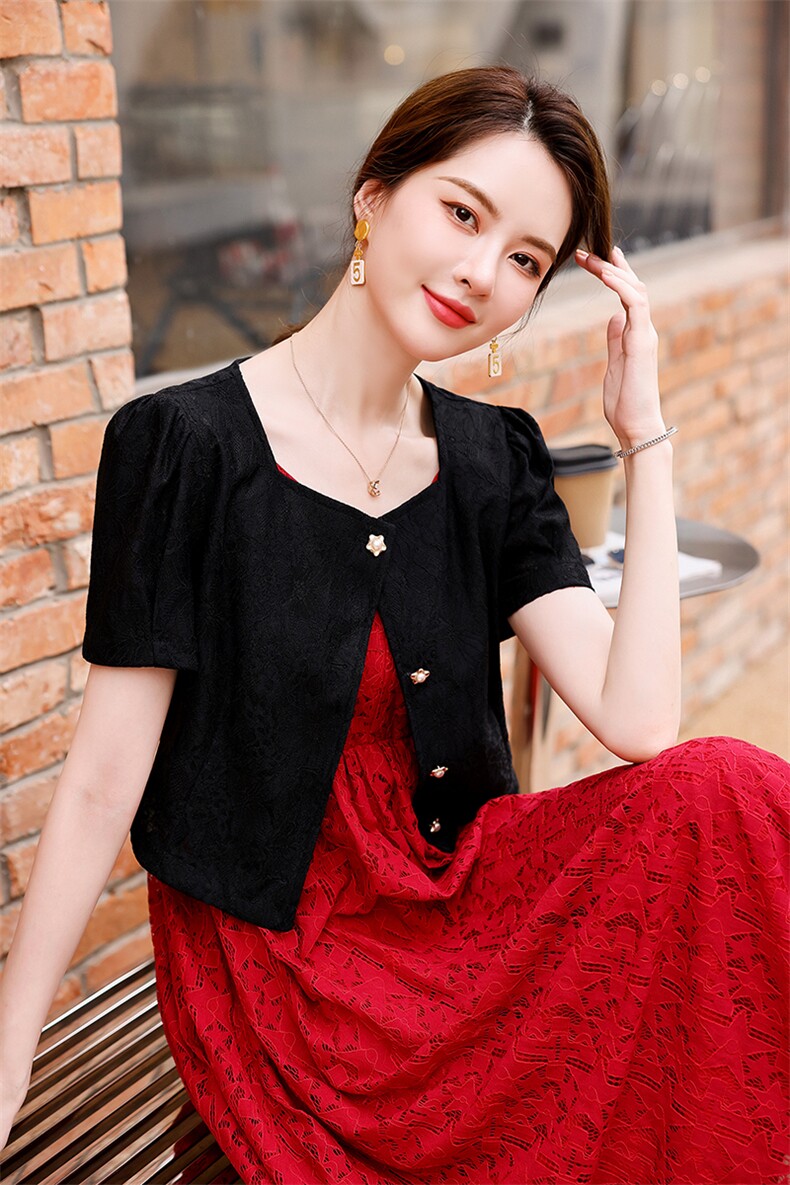婵米儿2025年新款小香风气质通勤蕾丝女士外套披肩空调衫,女装蕾丝衫/雪纺衫,婵米儿
