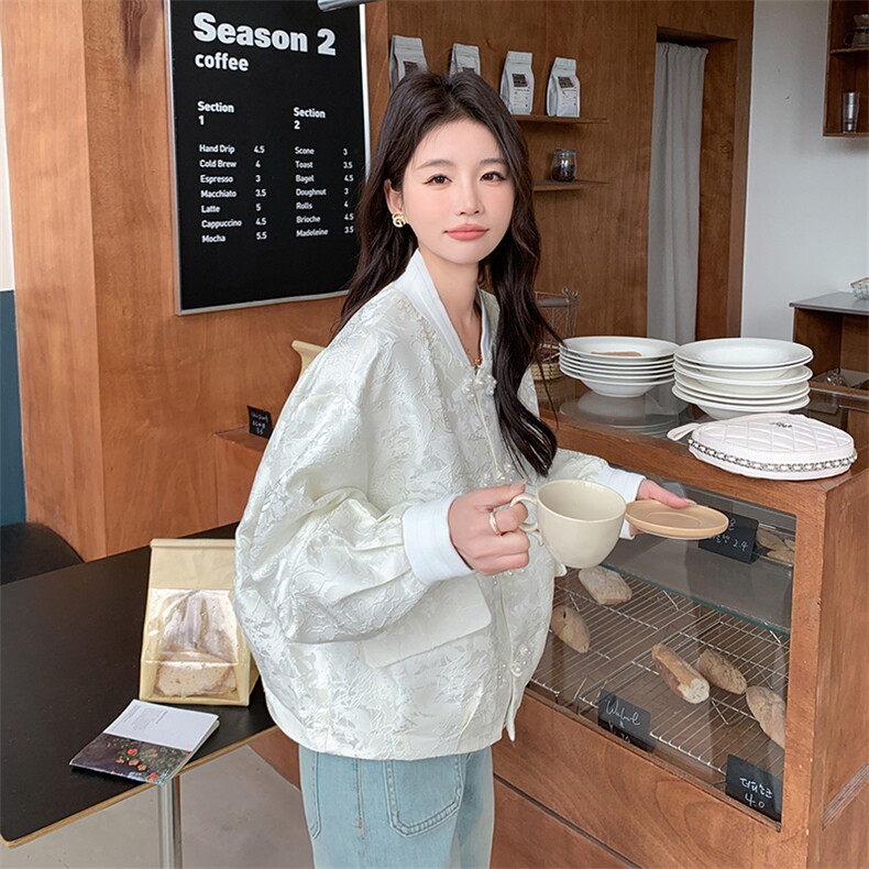 秋款现货！新中式珍珠盘扣短款外套B208-8002-P125K178,女装短外套,浙宝208