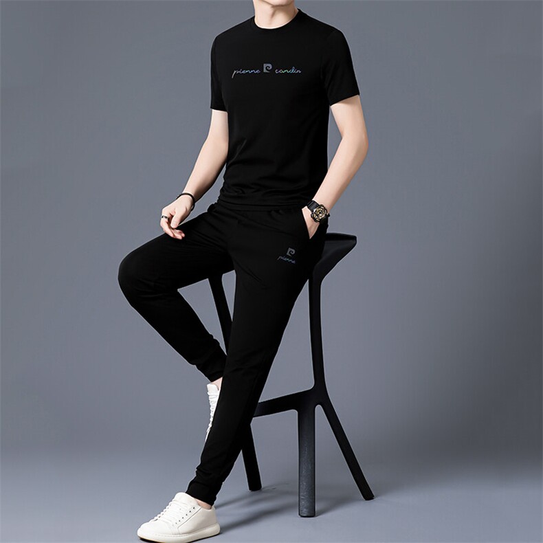 HP5083夏季新款男士运动休闲套装二件套圆领刺绣男装速干百搭短袖,男装休闲套装,电商B360