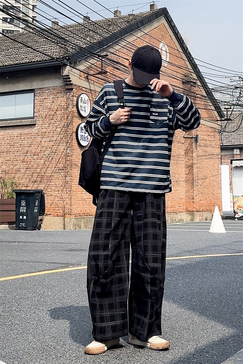加绒卫裤肌理感格纹休闲裤男2025搭配卫衣毛衣日系裤子1030/P55,男装休闲裤,星座1412-2