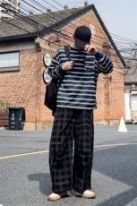 加绒卫裤肌理感格纹休闲裤男2025搭配卫衣毛衣日系裤子1030/P55，男装休闲裤，星座1412-2