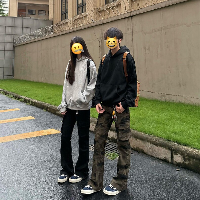 网图秋季美式复古迷彩微喇工装裤男vibe高街裤子-A2156TP45无差价,男装牛仔裤,电商B241