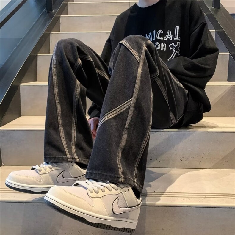 欧美高街vibe风裤子男春秋ins潮牌扎染牛仔裤男宽松直筒N733-P45,男装牛仔裤,星座1008