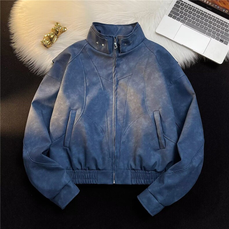 PU皮衣男士高街帅气百搭做旧宽松2025春季ins新款外套W6453-P99，男装皮衣，星座412-3