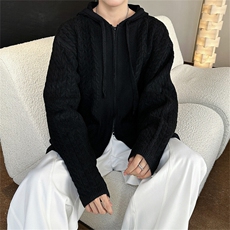 秋冬美拉德复古连帽针织开衫外套男日系慵懒线衣高级感男生毛衣潮，男装针织衫/毛衣，星座505-2（原电商A260-1)