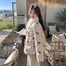 新中式国风印花羽绒服女2025冬季新款巨好看独特漂亮90白鸭绒外套，女装羽绒服，2C153