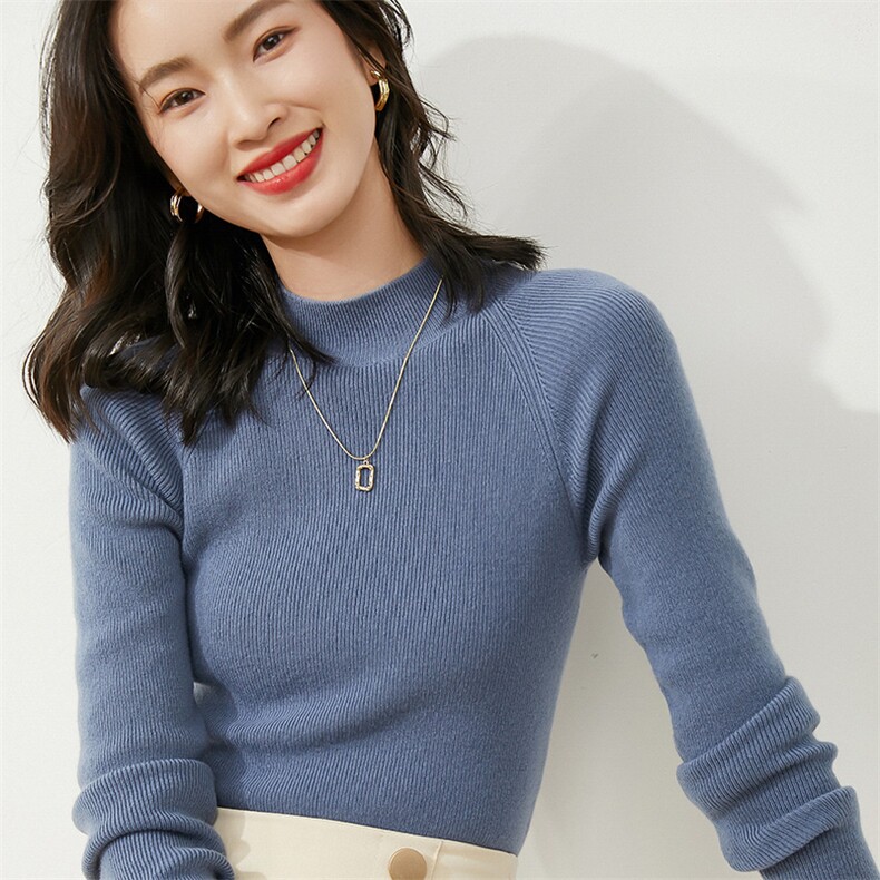 半高领毛衣女内搭秋冬2024年新款修身显瘦长袖紧身短款,针织衫/毛衣,皓宇羊绒