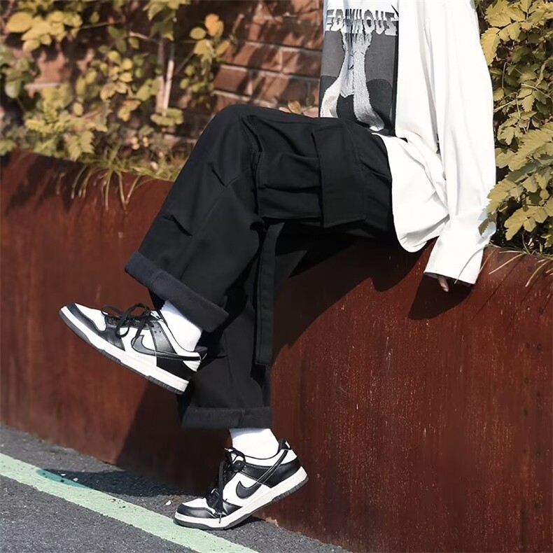 美式潮牌工装裤男宽松直筒抽绳伞兵裤休闲阔腿裤子加绒BR27-p48,男装休闲裤,星座1008