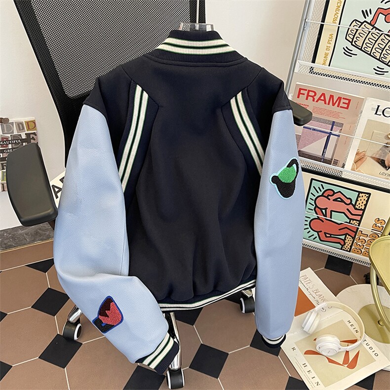 美式复古拼接徽章刺绣毛呢棒球服夹克男女潮牌外套WJ679-P70,男装夹克,星座1001-1