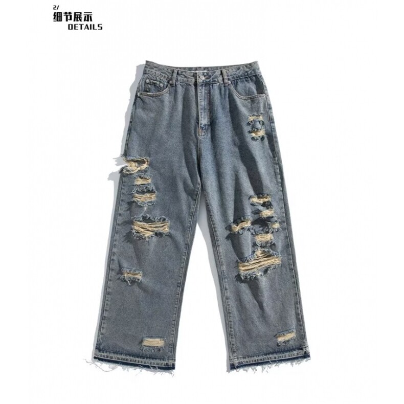 美式高街牛仔裤男破洞痞帅复古潮牌水洗做旧长裤男款N01220-P53,男装牛仔裤,星座308B-1