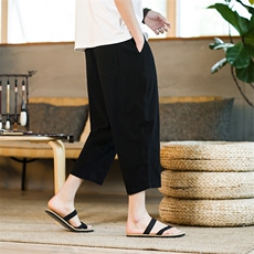 大货2025夏季新款百搭棉麻宽松亚麻裤韩版潮流七分裤k681p30，男装牛仔裤，星座225-1