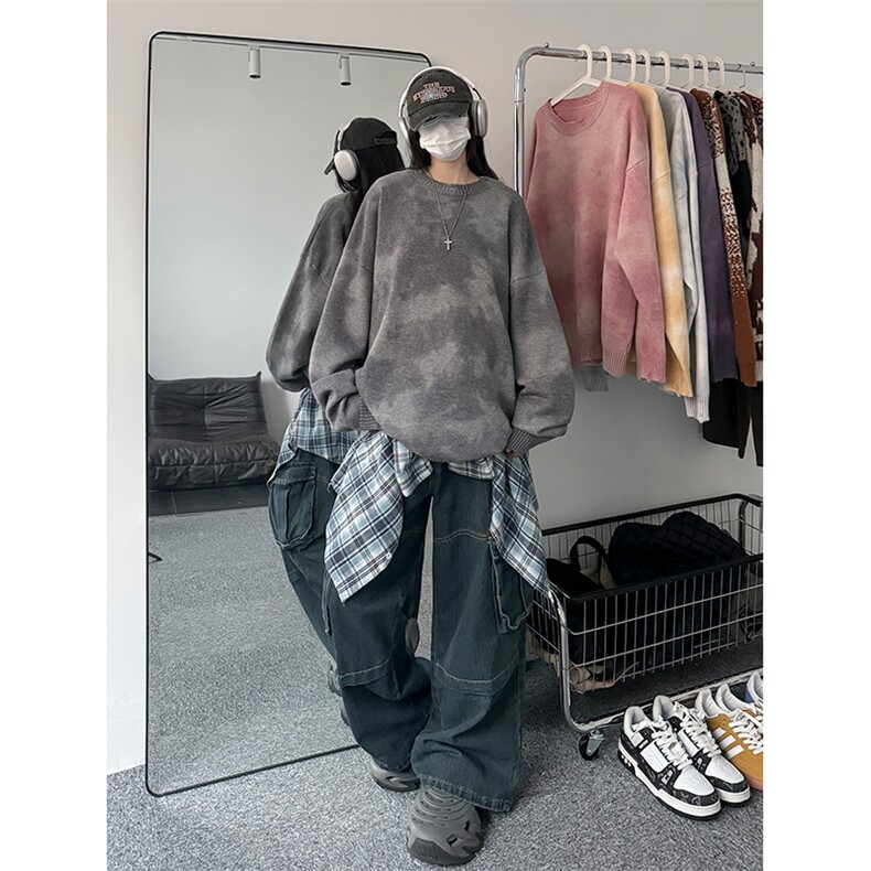 冬季新款 D5590-TP5588 青少年圆领套头衫扎染休闲百搭毛衣男图片