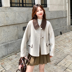 小香风双面呢短外套女2025冬季新款韩系撞色小个子高级感毛呢大衣图片