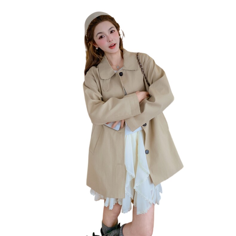 【新款】卡其色中长款百搭通勤老钱风风衣088-9803P155K248,女装风衣,2C088