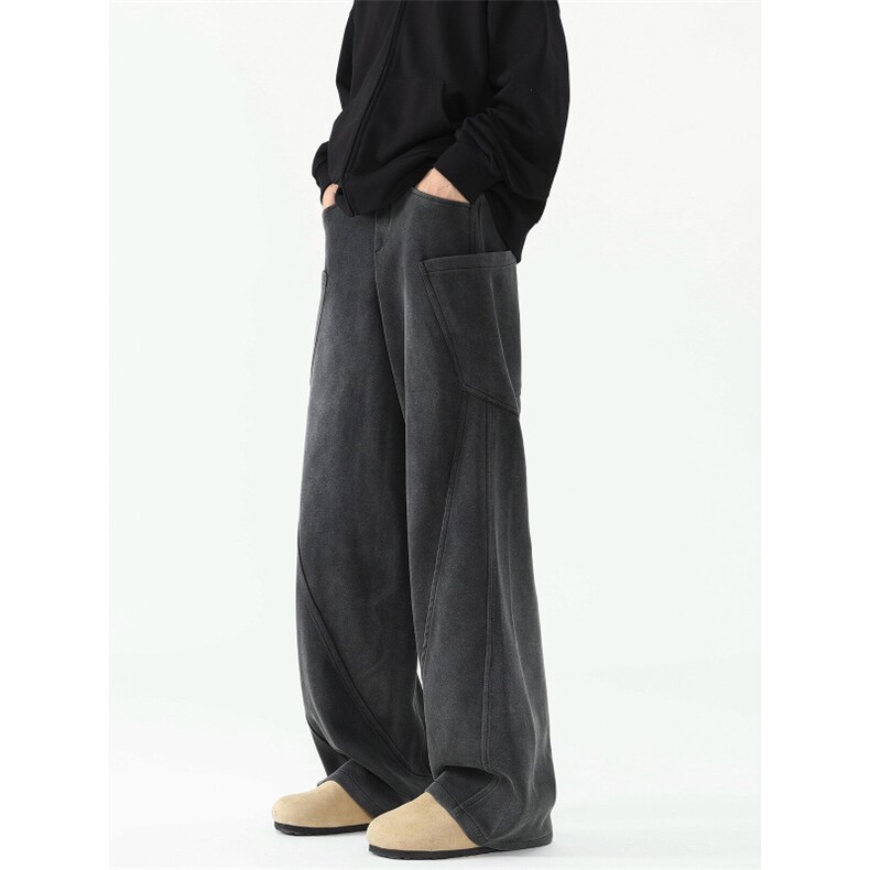 美式水洗做旧卫裤男阔腿裤ins高街百搭休闲裤子KZ46M39--TP50，男装休闲裤，电商A247C