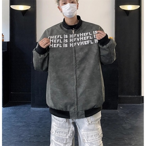 美式街头扎染水洗PU皮夹克男春秋季潮牌高级感印花宽松棒球服皮衣图片